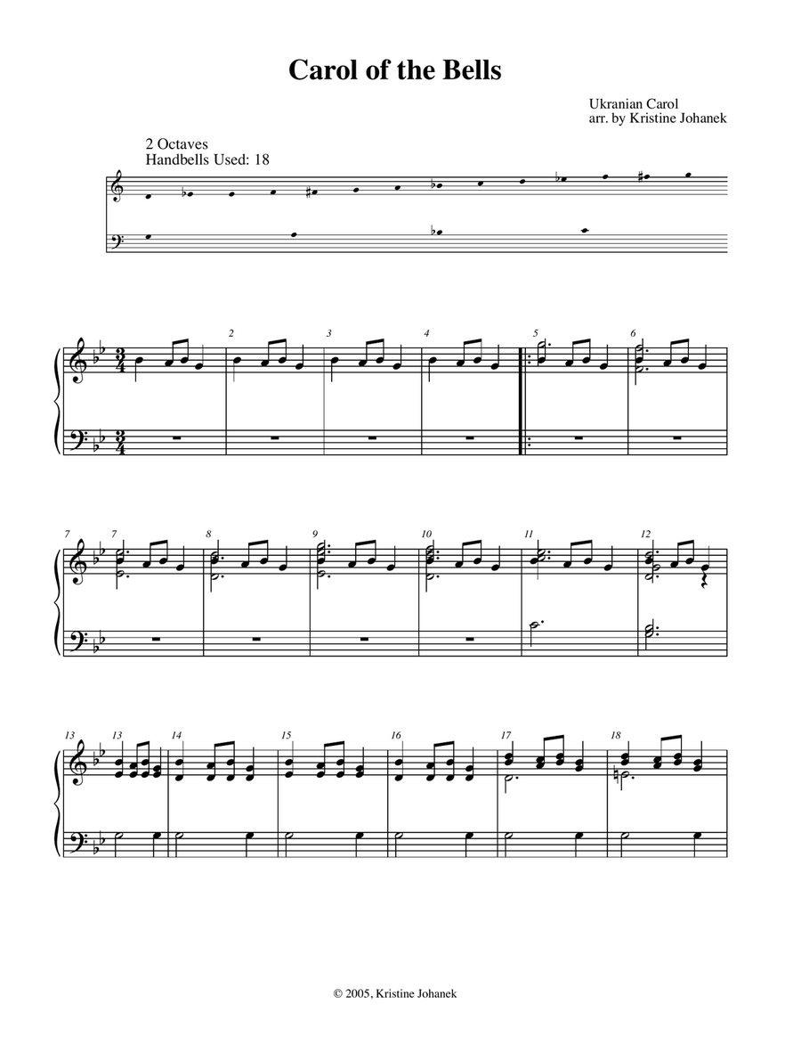 Carol of the Bells (Ukranian Carol) (2 octave handbells, tone chimes or hand chimes) 2-Octaves scores gallery preview page 2