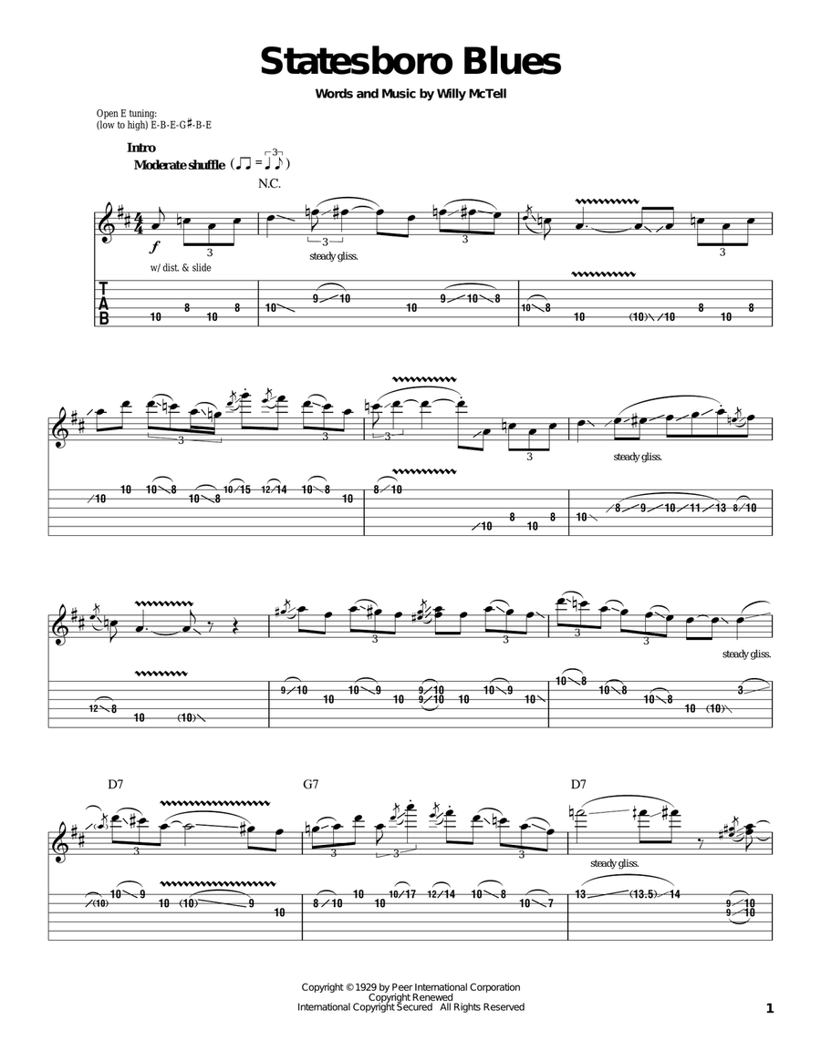 Statesboro Blues Acoustic Guitar scores gallery preview page 1