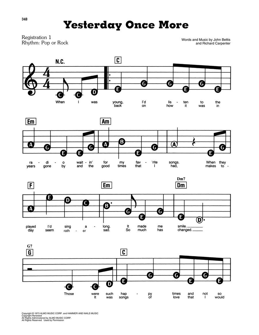 Yesterday Once More Electronic Keyboard scores gallery preview page 1