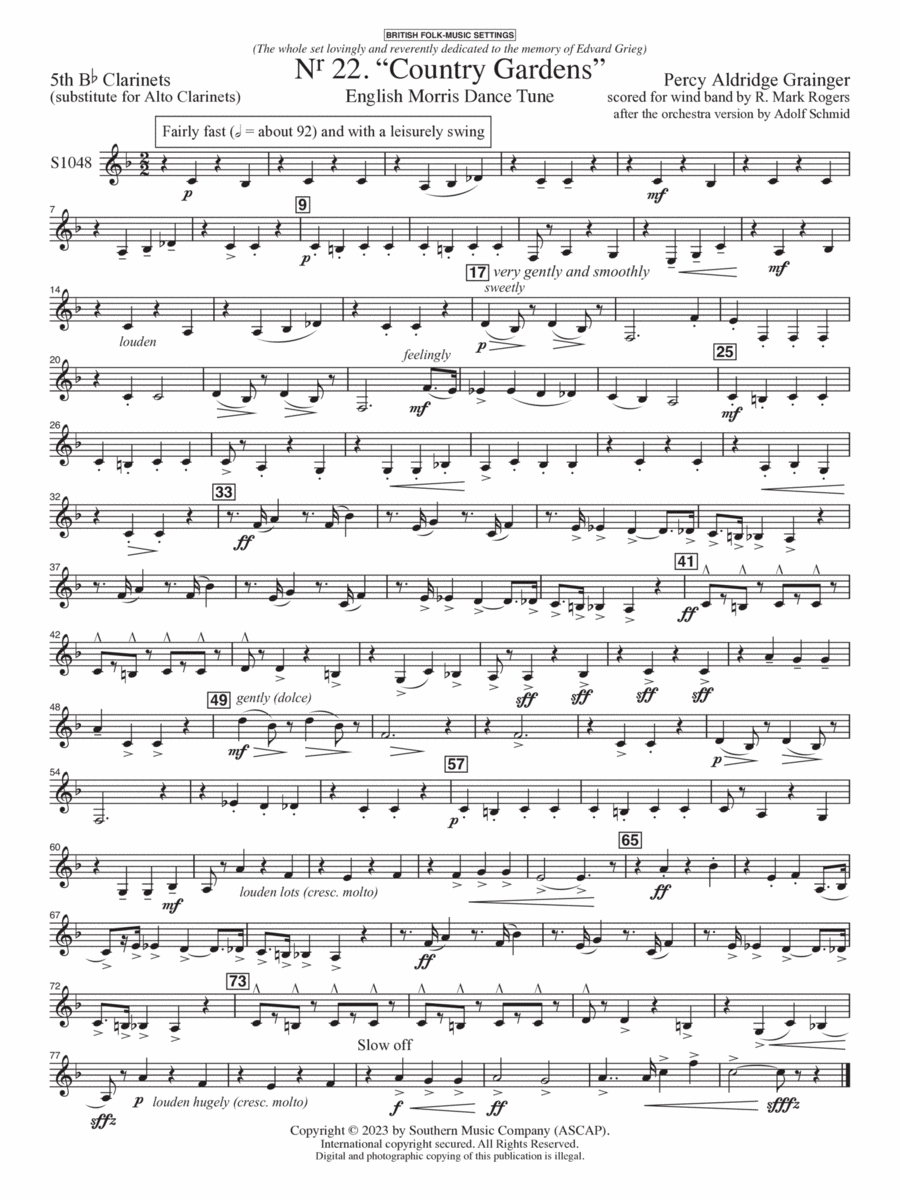Country Gardens for Symphonic Band - Bb Clarinet 5 Concert Band scores gallery preview page 1