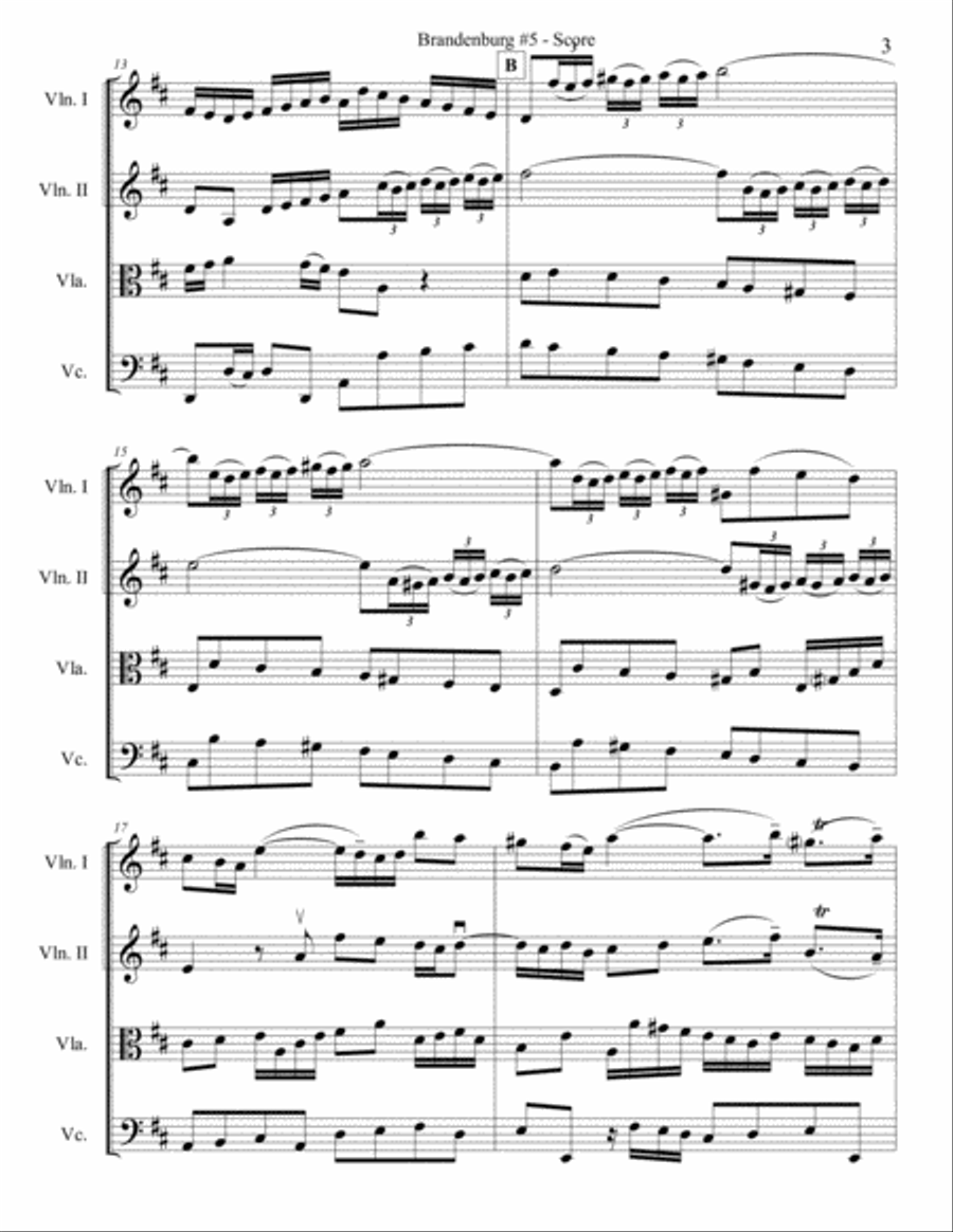 Brandenburg Concerto #5, 1st Mvt. for String Quartet String Quartet scores gallery preview page 3