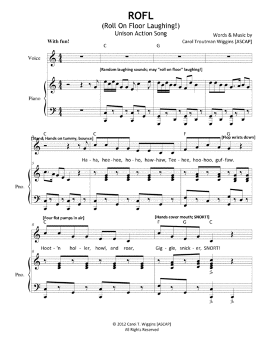 ROFL (Roll On Floor Laughing) Unison Choir scores gallery preview page 1