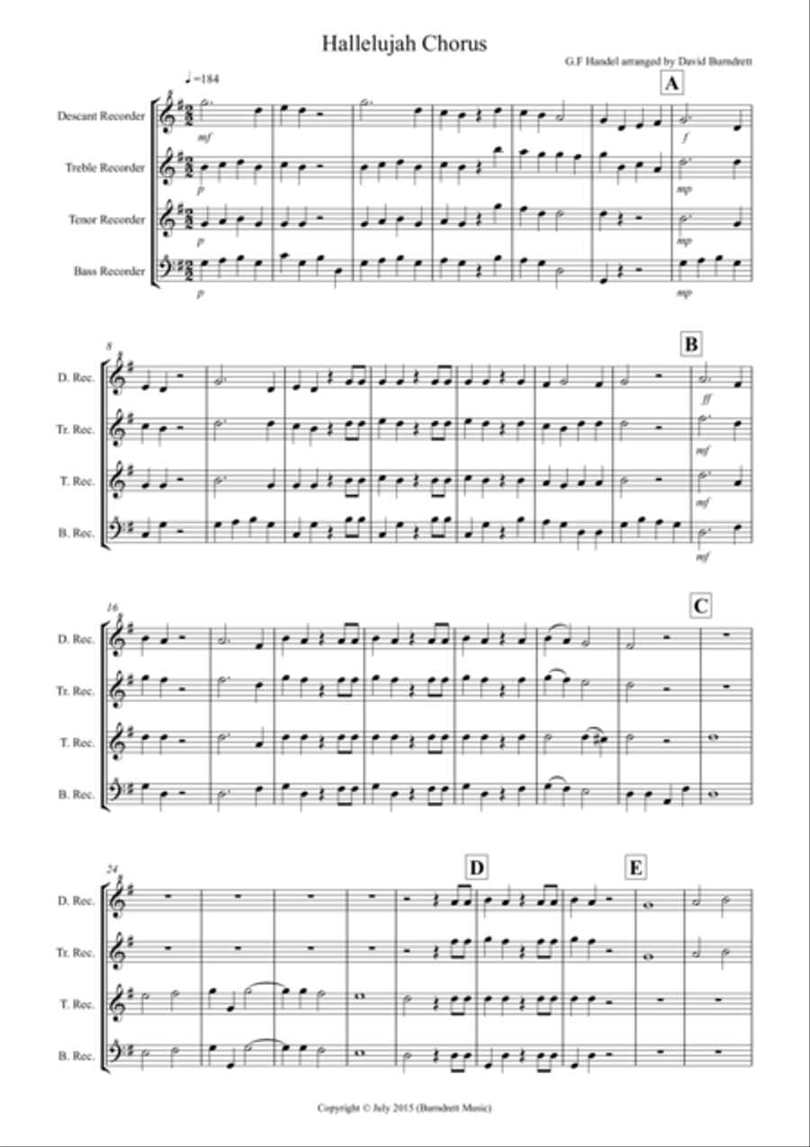 Hallelujah Chorus for Recorder Quartet Recorder scores gallery preview page 1