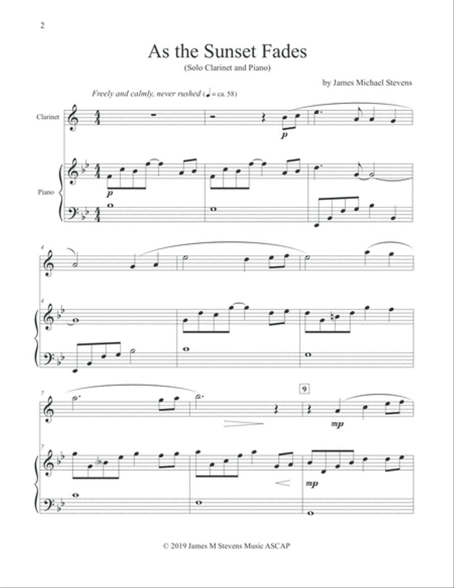 As the Sunset Fades - Clarinet & Piano Clarinet Solo scores gallery preview page 2