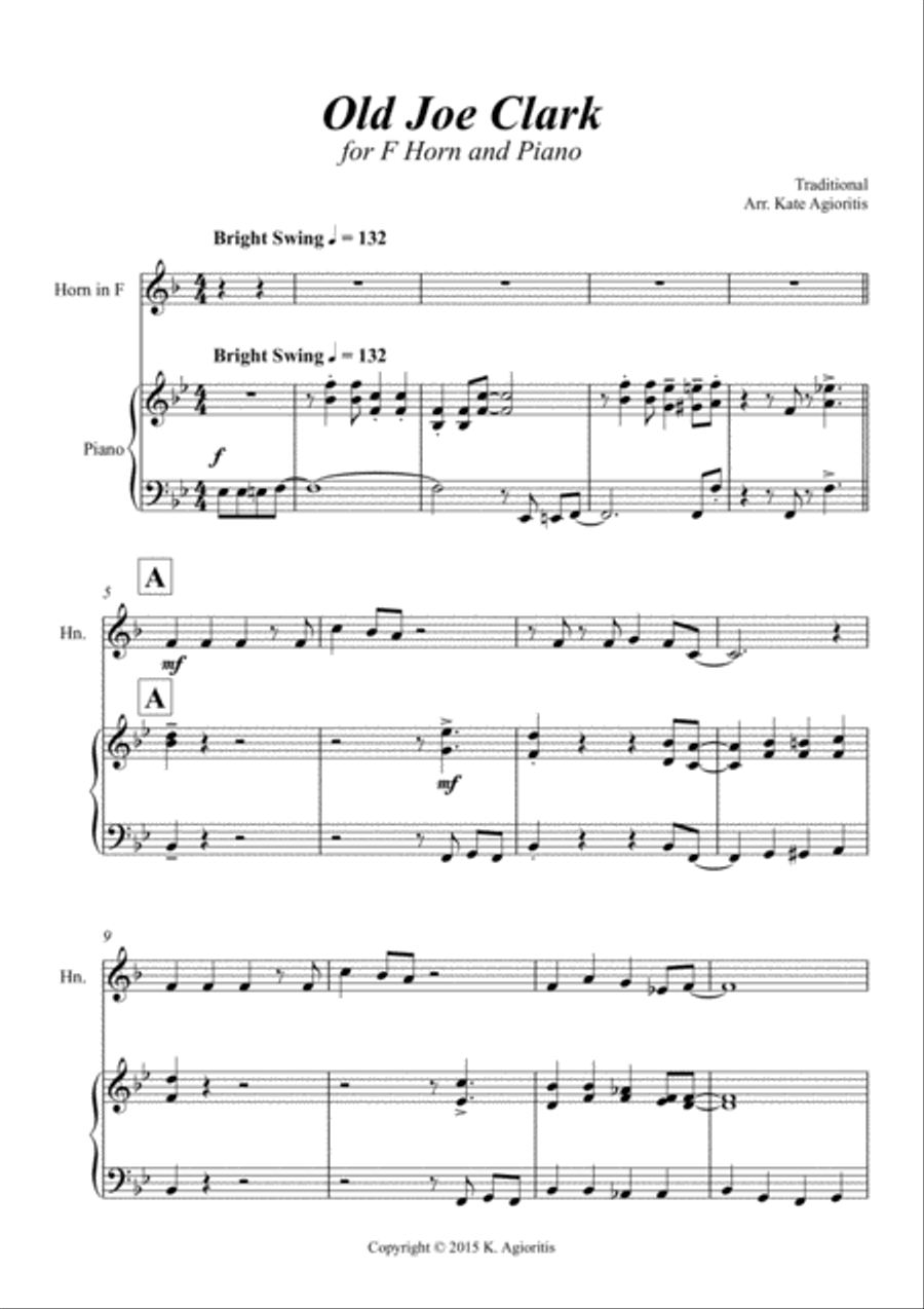 Old Joe Clark - Jazz Arrangement for Horn and Piano Horn scores gallery preview page 2