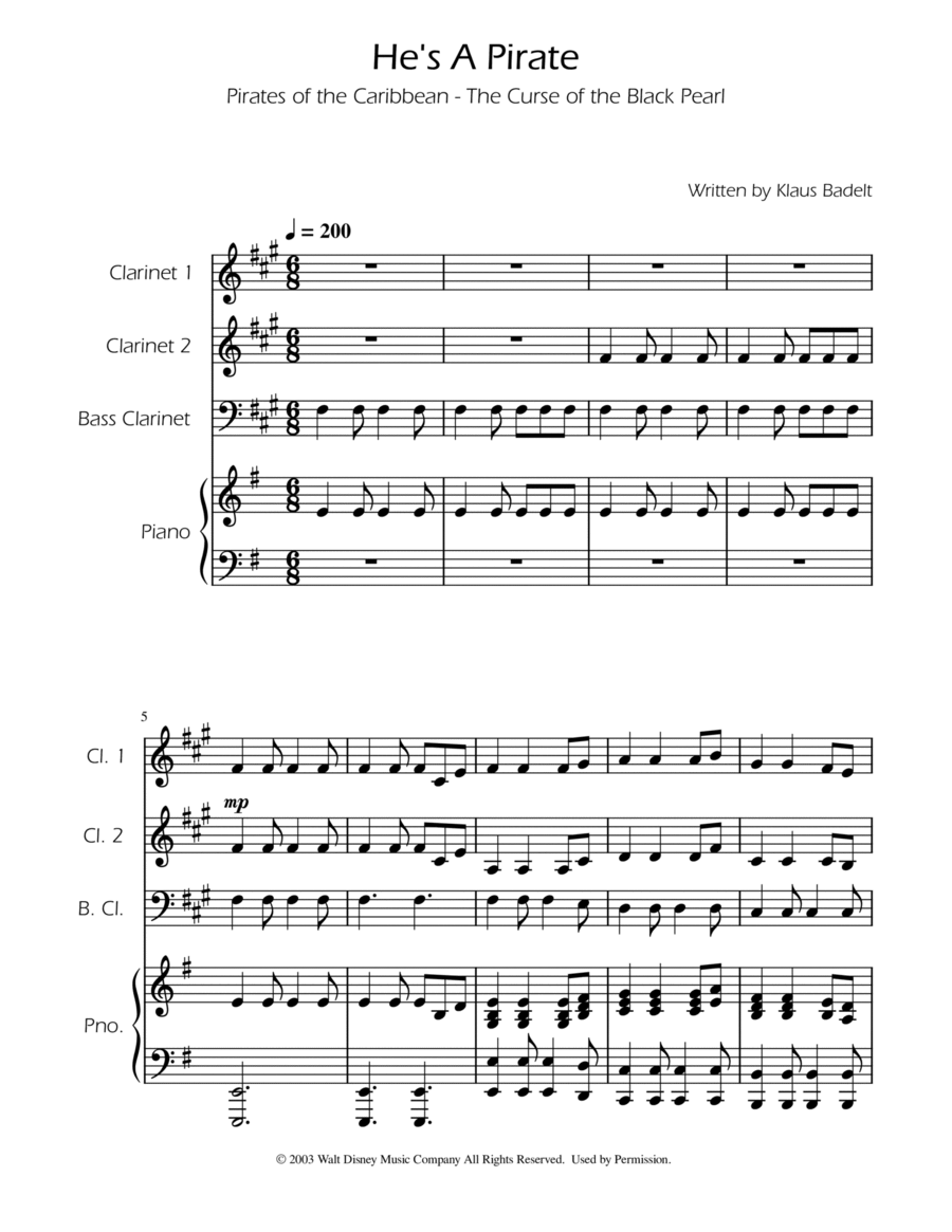 He's A Pirate Clarinet Trio scores gallery preview page 1