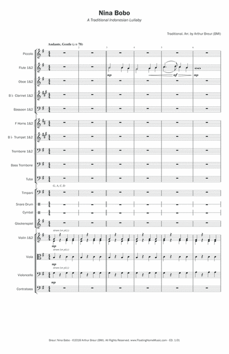 Nina Bobo - A Traditional Indonesian Lullaby - Orchestra Score & Parts image number null