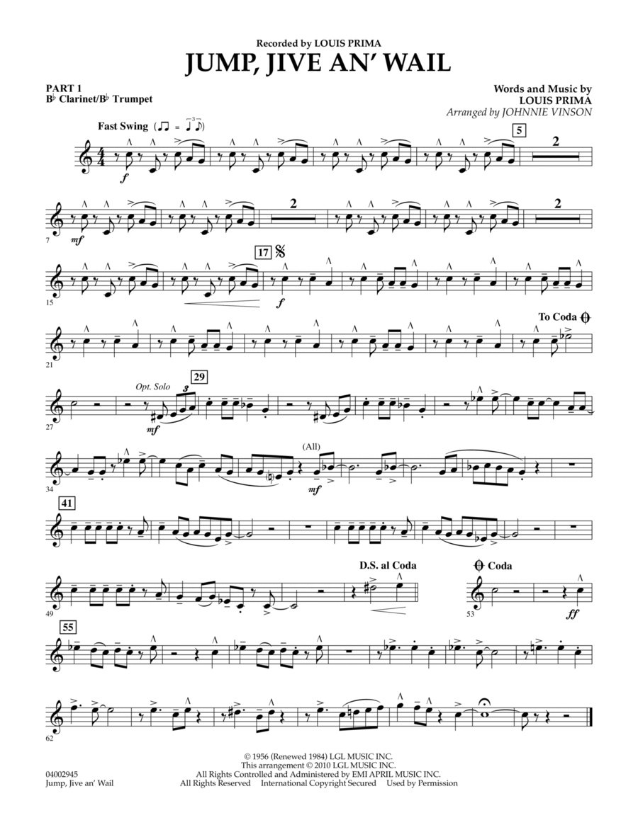 Jump, Jive An' Wail - Pt.1 - Bb Clarinet/Bb Trumpet Concert Band scores gallery preview page 1