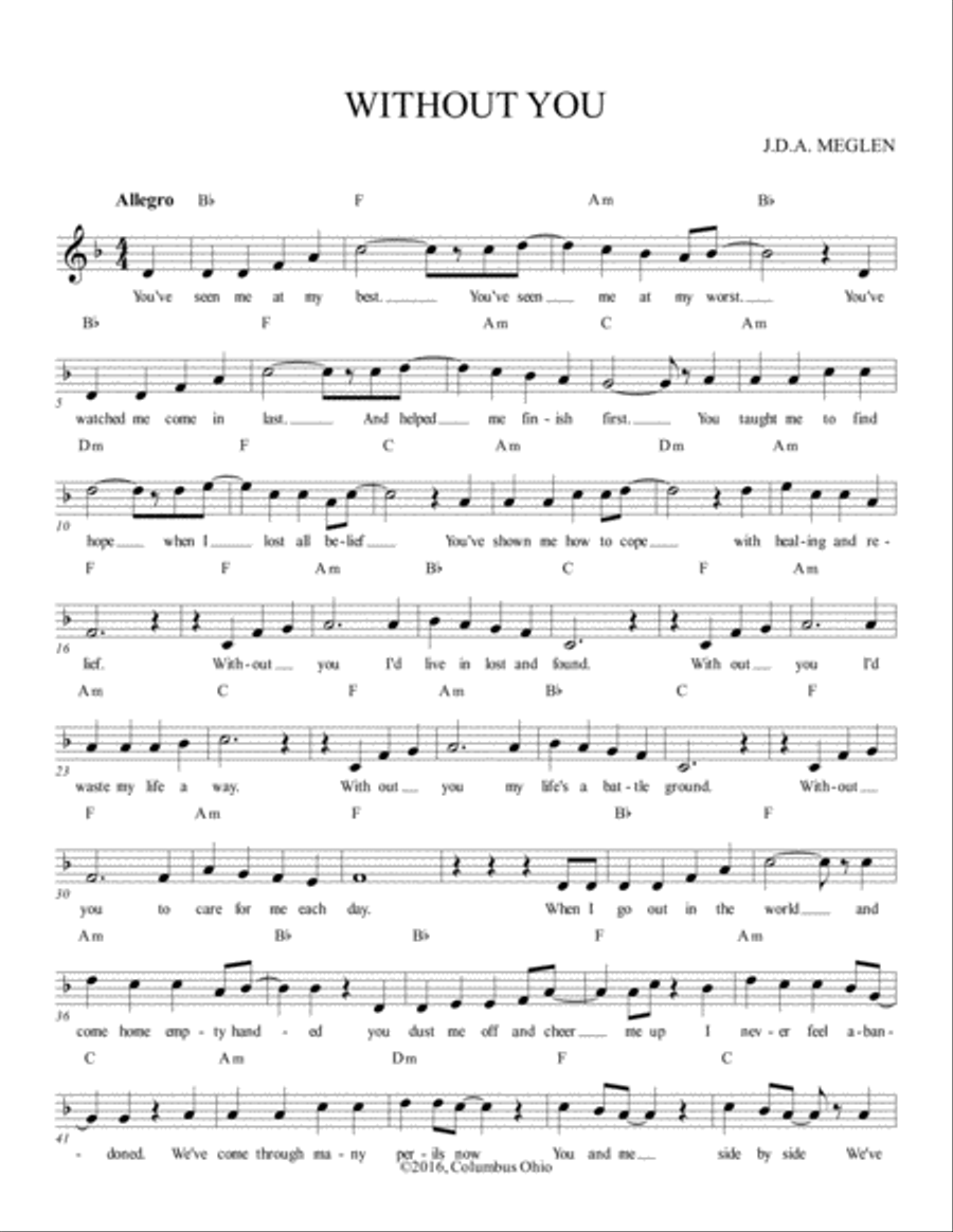 WITHOUT YOU WITHOUT YOU Voice scores gallery preview page 1