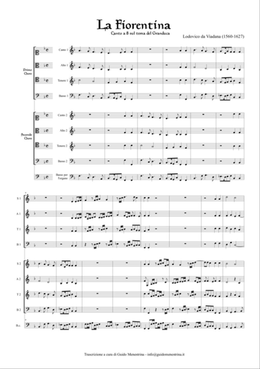Lodovico da Viadana - La Fiorentina (Ballo del Granduca) 4-Part scores gallery preview page 1