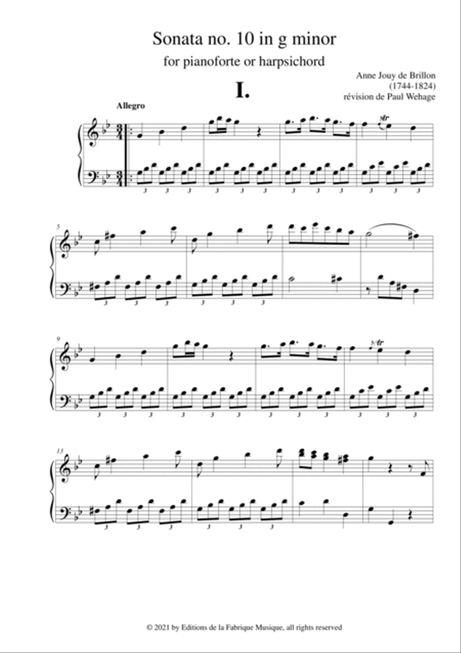 Anne-Louise Brillon de Jouy: Sonata no. 10 in g minor for piano or harpsichord Harpsichord scores gallery preview page 3