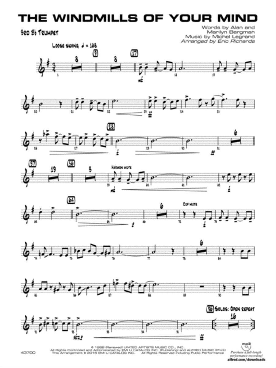 The Windmills of Your Mind: 3rd B-flat Trumpet Jazz Ensemble scores gallery preview page 1