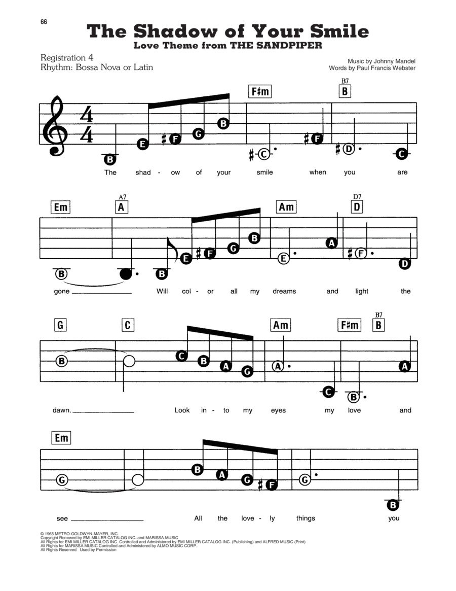 The Shadow Of Your Smile (Love Theme from The Sandpiper) Electronic Keyboard scores gallery preview page 1