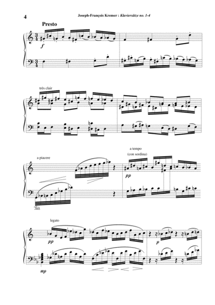 Joseph-François Kremer: Klaviersatzen no. 1-4