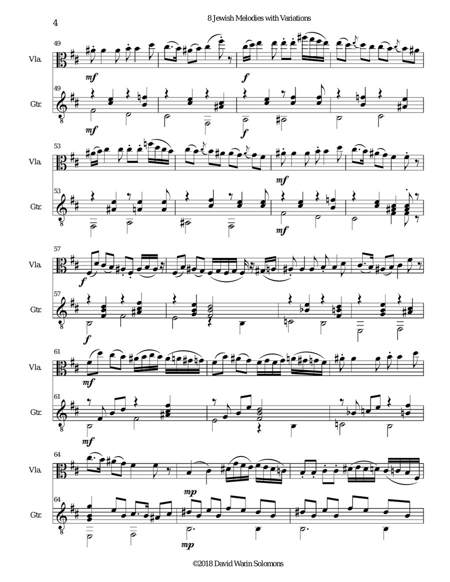 8 Jewish Melodies with Variations for viola and guitar String Duet scores gallery preview page 4