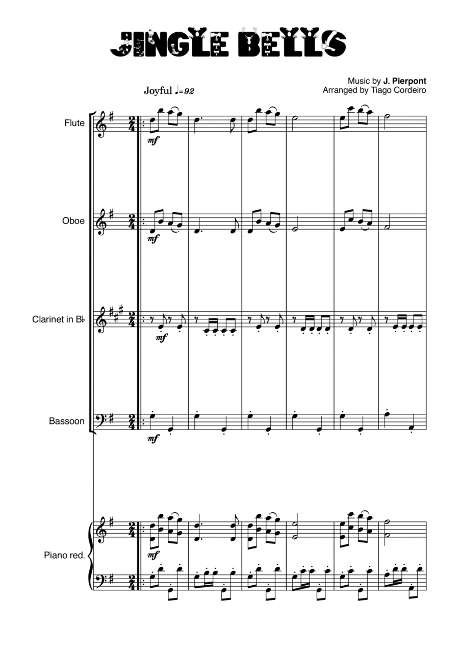 Jingle Bells Woodwind Quartet scores gallery preview page 1