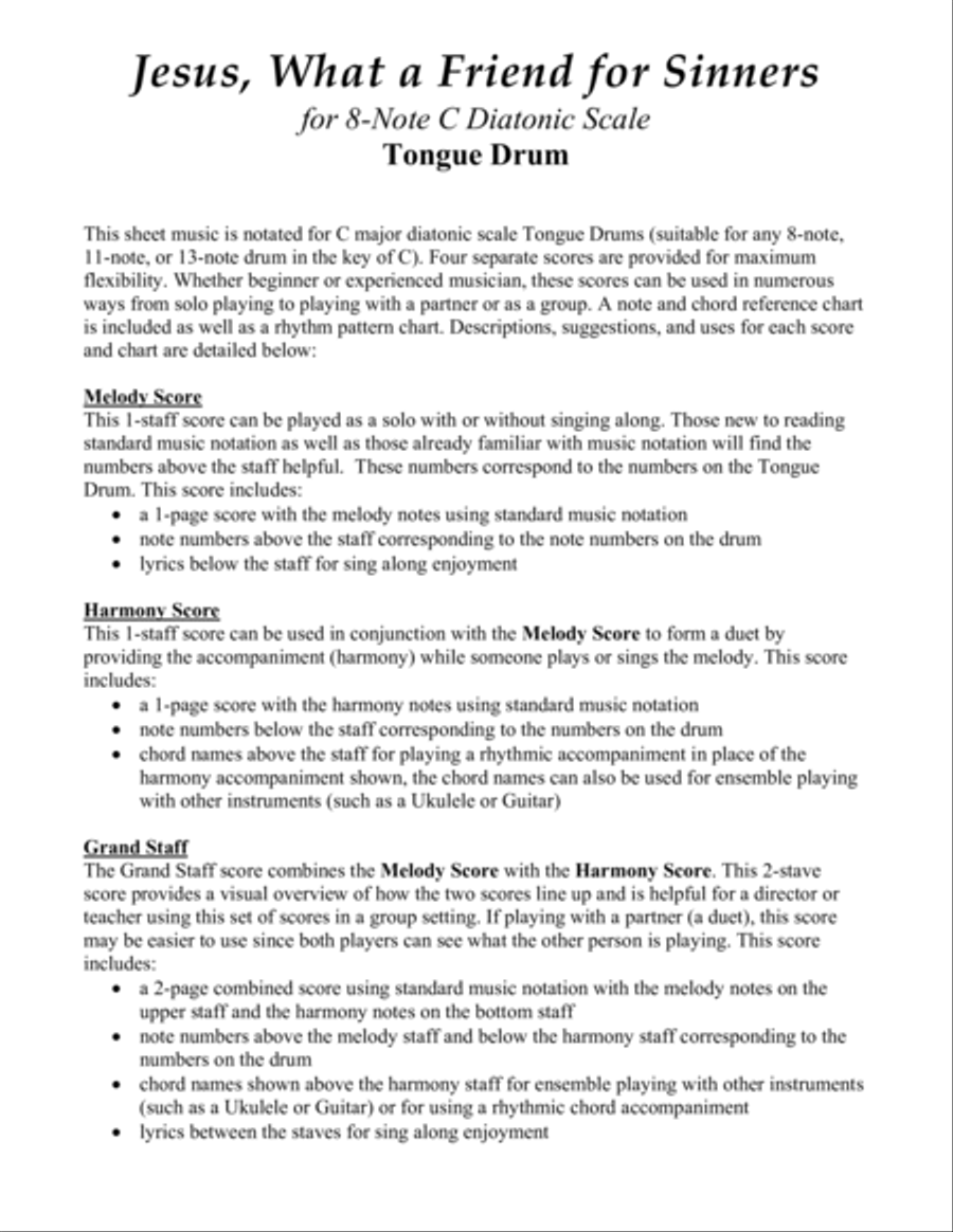 Jesus, What a Friend for Sinners (for 8-note C major diatonic scale Tongue Drum) Percussion scores gallery preview page 2