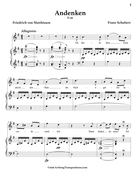 SCHUBERT: Andenken, D. 99 (transposed to G major)
