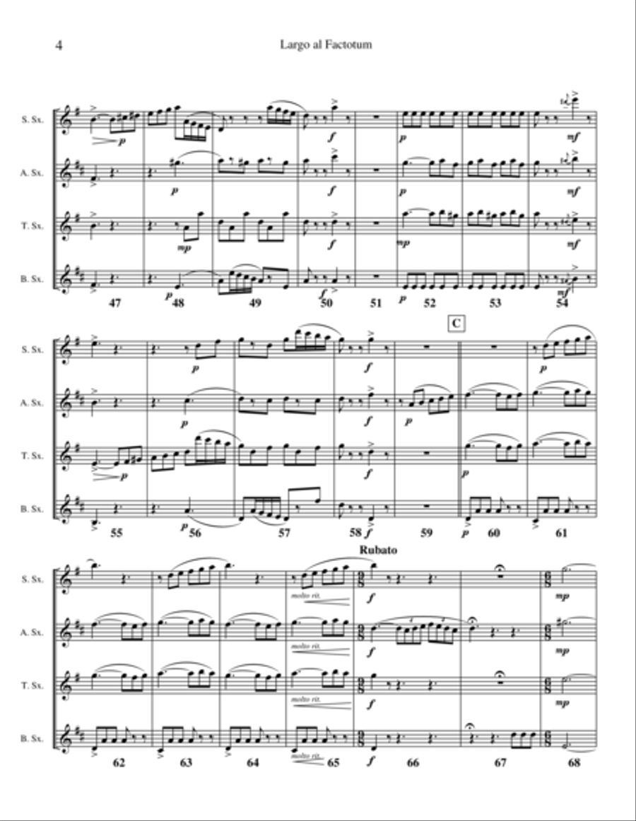 Largo al Factotum (from the Barber of Seville), transcribed for Saxophone Quartet Saxophone Quartet scores gallery preview page 3
