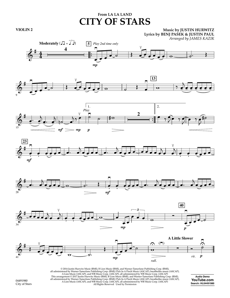 City of Stars (from La La Land) - Violin 2 Orchestra scores gallery preview page 1