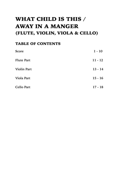 Christmas Medley (What Child is This / Away in a Manger): Quartet for Flute, Violin, Viola and Cello image number null