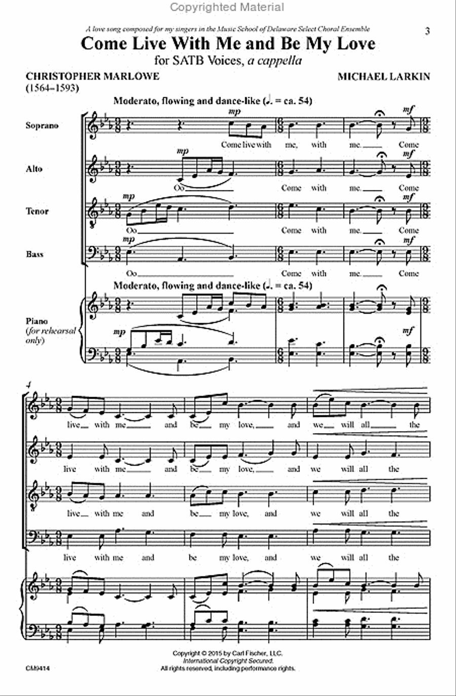 Come Live With Me and Be My Love 4-Part scores gallery preview page 2