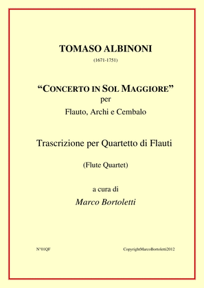 Book cover for Flute Quartet from "Concerto in G Major" for Flute, Strings and Harpsichord by Tomaso Albinoni (1671