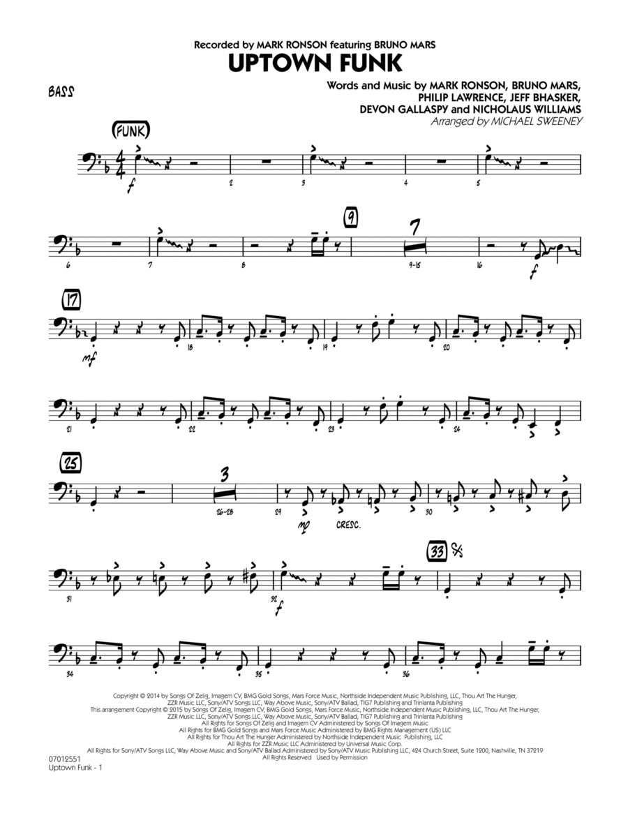 Uptown Funk - Bass Part scores gallery preview page 1