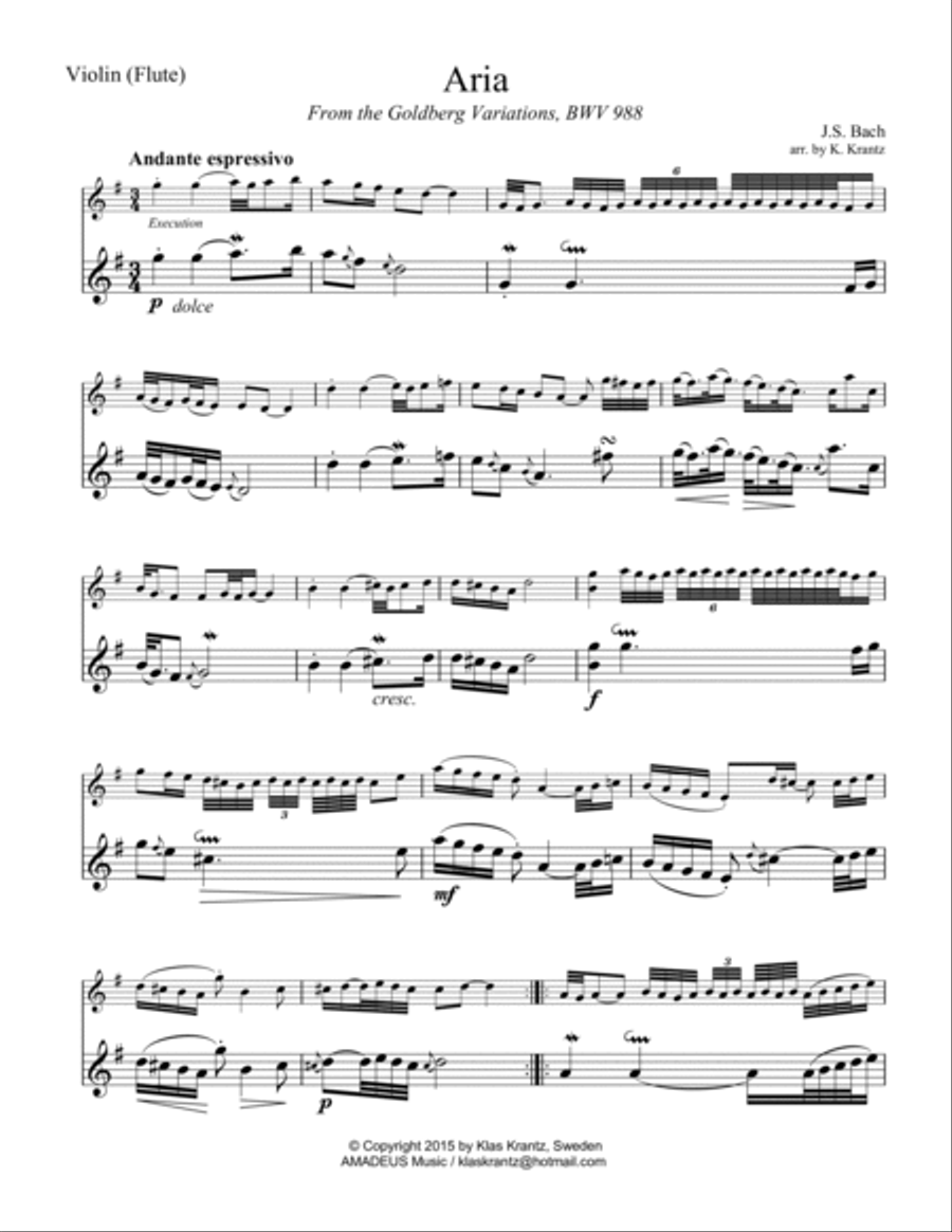 Aria (Goldberg var.) BWV 988, ornamented, for string trio String Trio scores gallery preview page 4