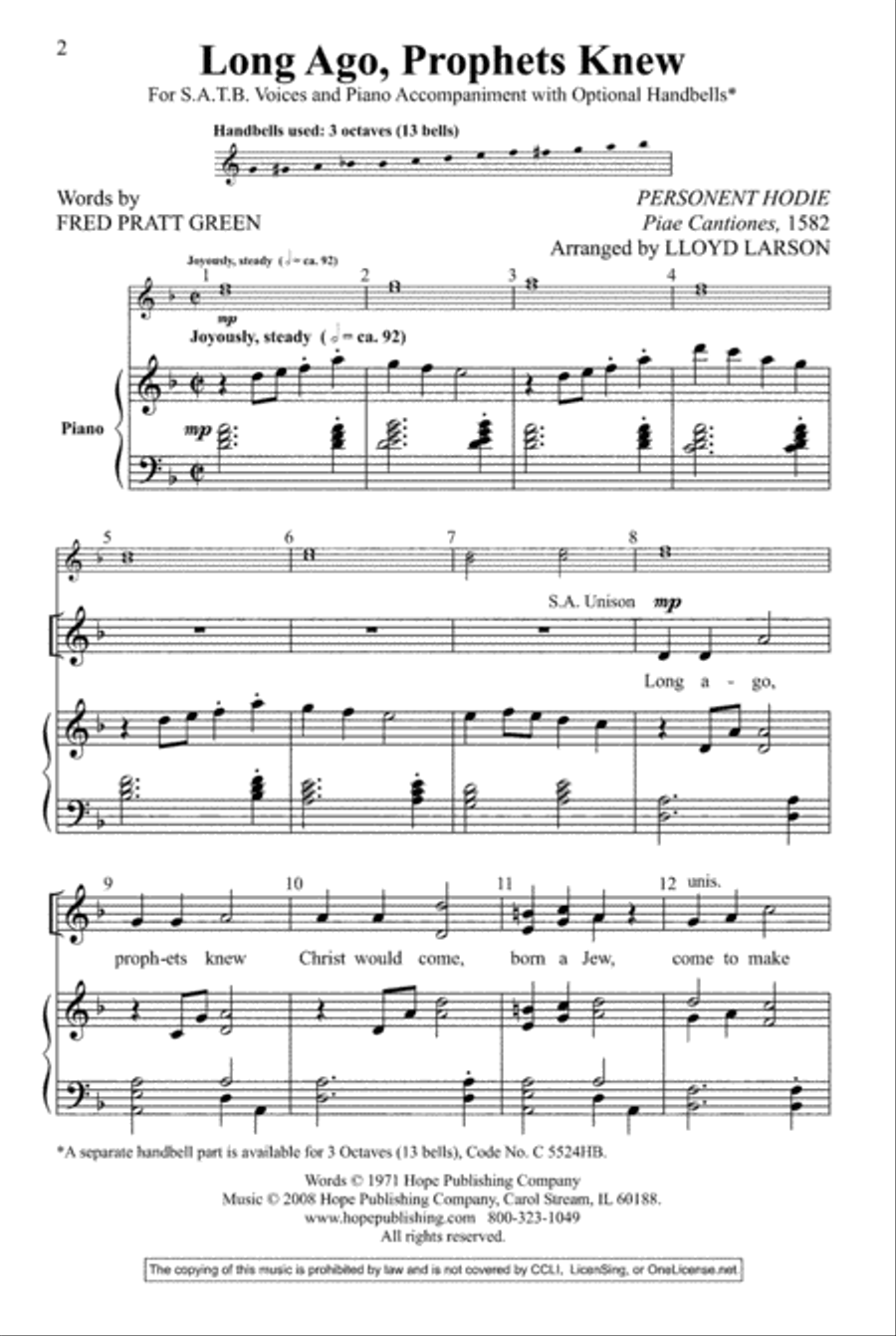 Long Ago, Prophets Knew 4-Part scores gallery preview page 2