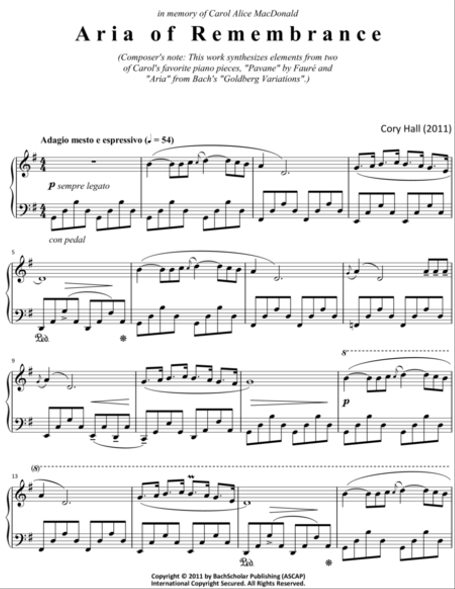 Aria of Remembrance Piano Solo scores gallery preview page 1