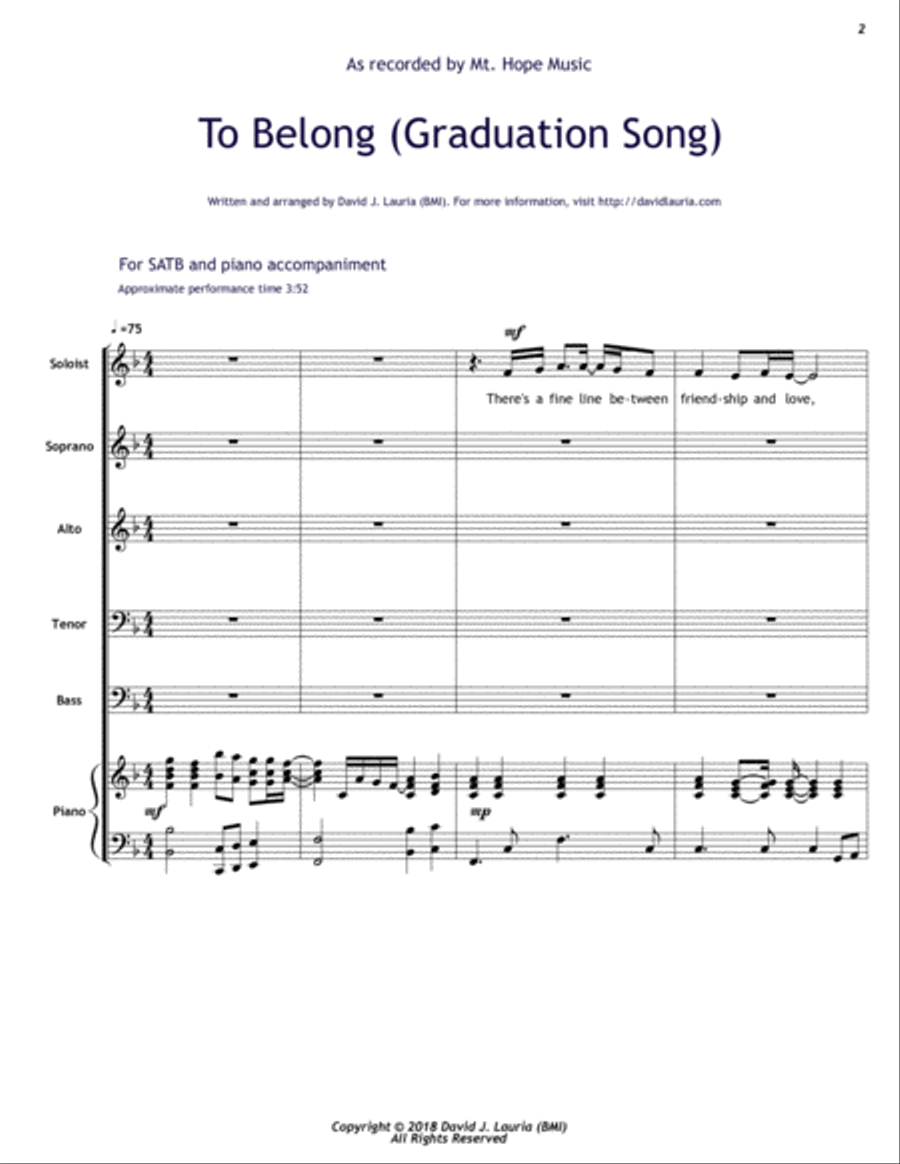 To Belong (Graduation Song) 4-Part scores gallery preview page 2