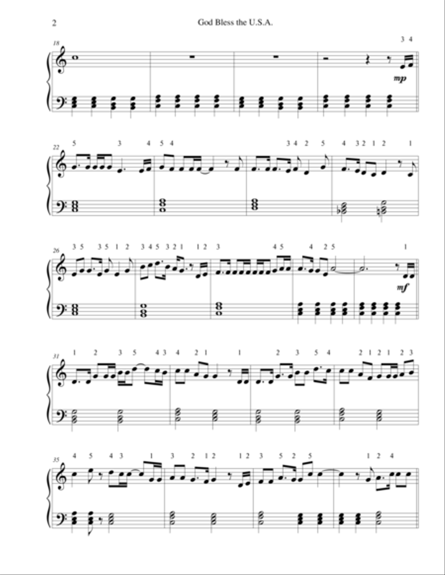 God Bless The U.S.A. God Bless The U.S.A. Easy Piano scores gallery preview page 2