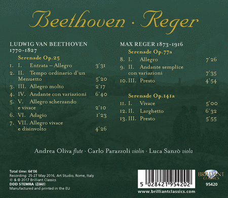 Beethoven & Reger: Serenades for Flute, Violin and Viola