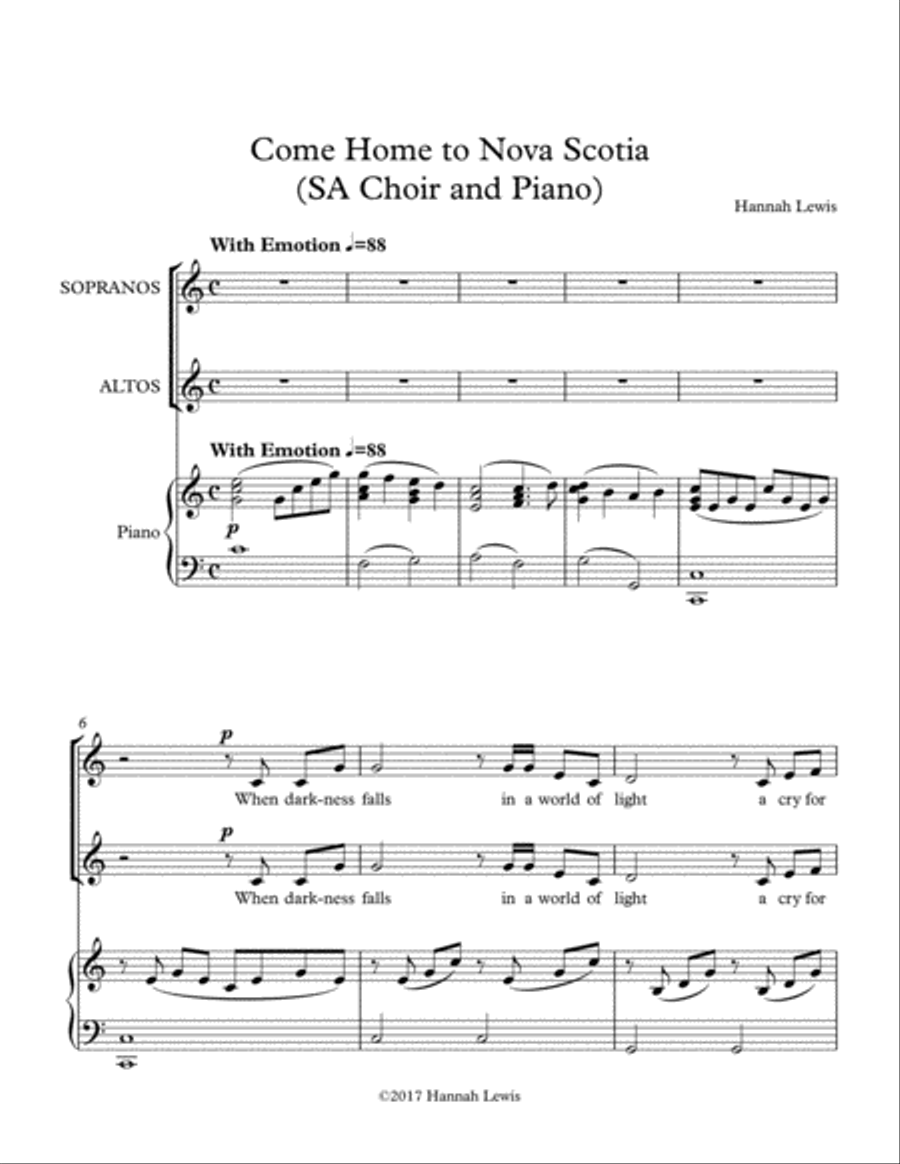 Come Home to Nova Scotia (SA Choir and Piano) SA scores gallery preview page 1