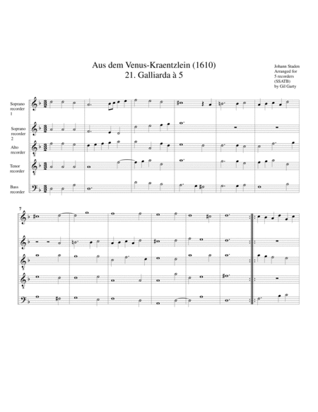 Dances from "Venuskraentzlein" (1610) (arrangements for 5 recorders (SSATB))