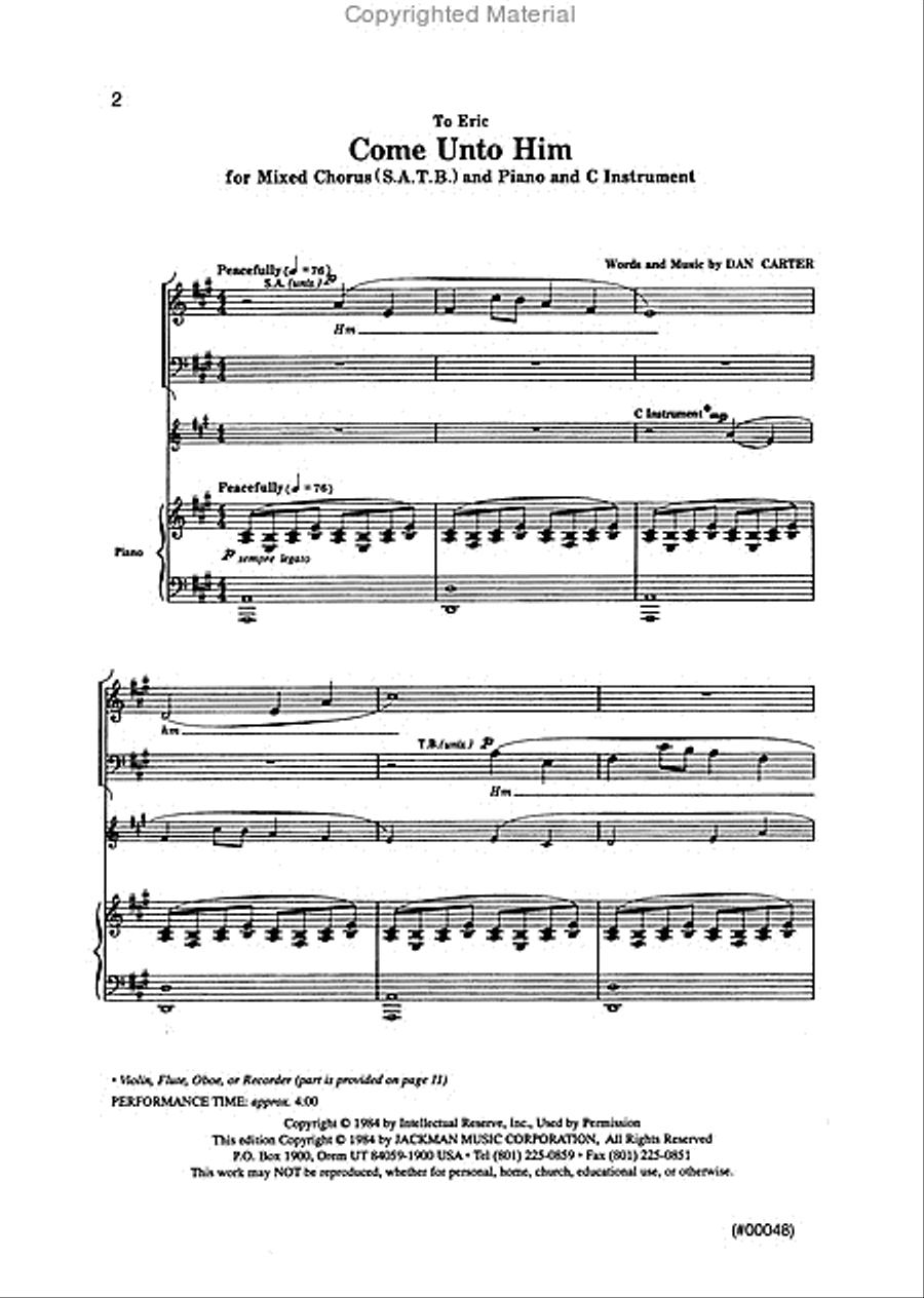 Come Unto Him - SATB, Piano & C Instrument 4-Part scores gallery preview page 2