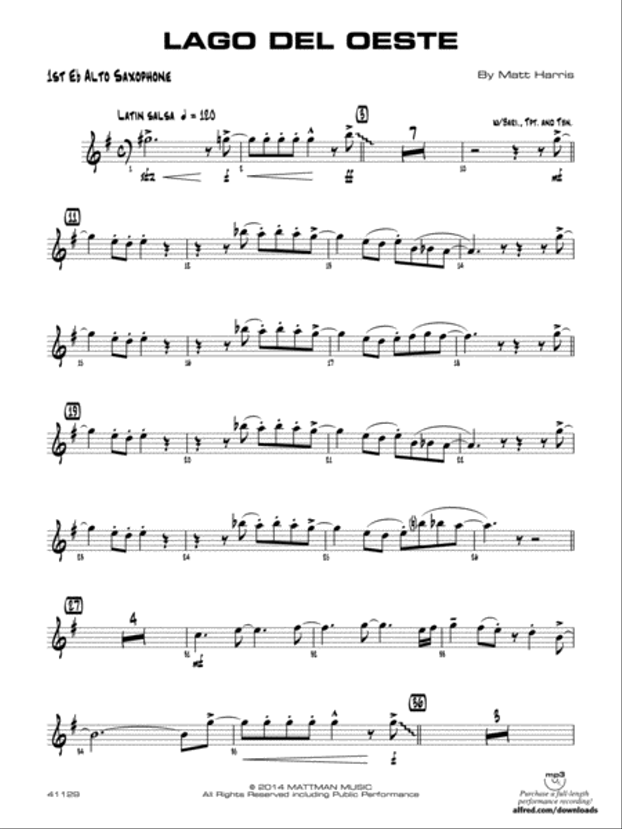 Lago del oeste: E-flat Alto Saxophone Jazz Ensemble scores gallery preview page 1