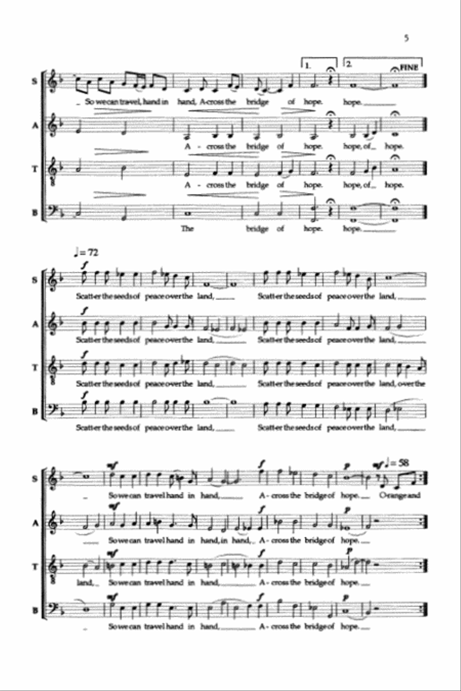 Across the Bridge of Hope - SATB 4-Part scores gallery preview page 4