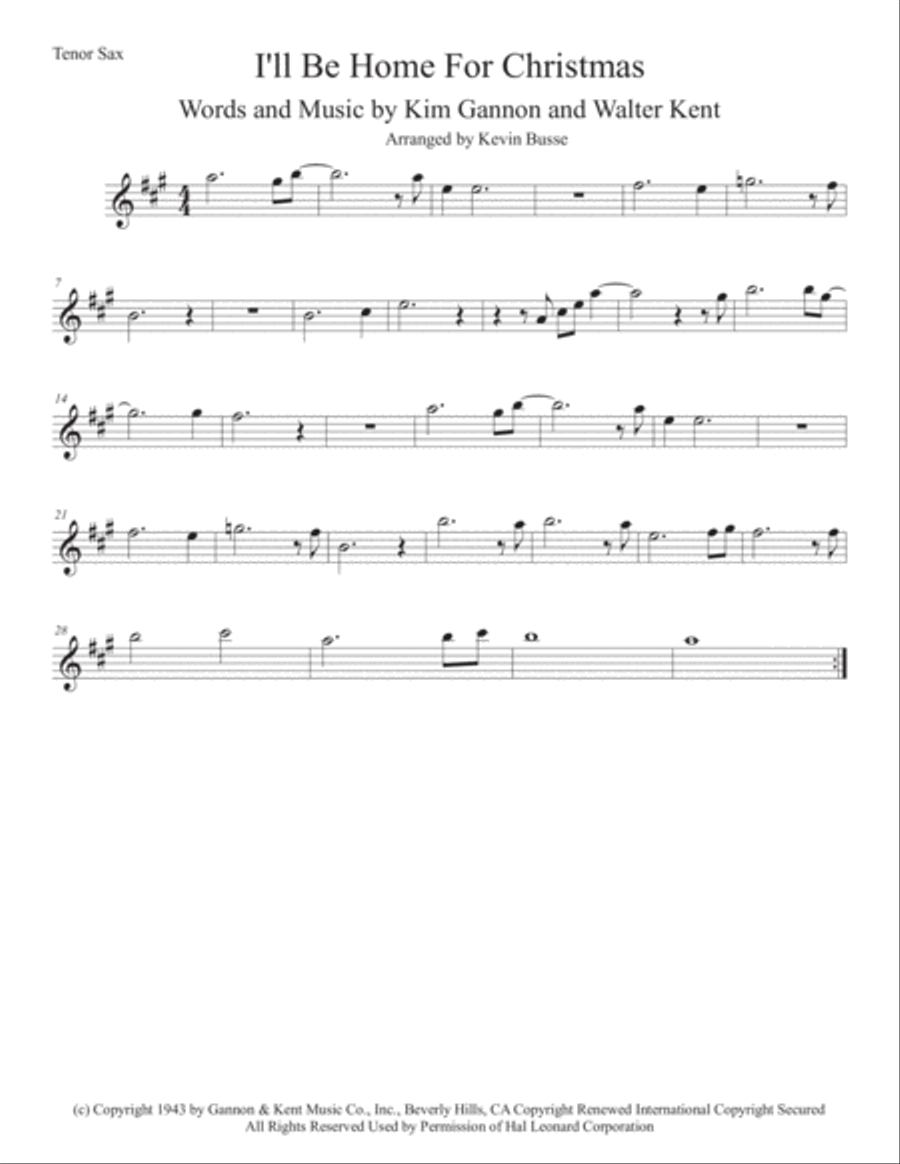 I'll Be Home For Christmas Tenor Saxophone scores gallery preview page 1