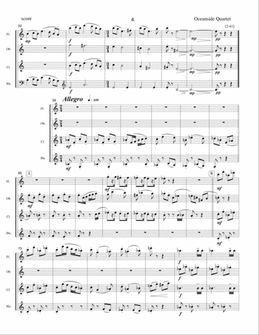 Oceanside Quartet, opus 257 Small Ensemble scores gallery preview page 5