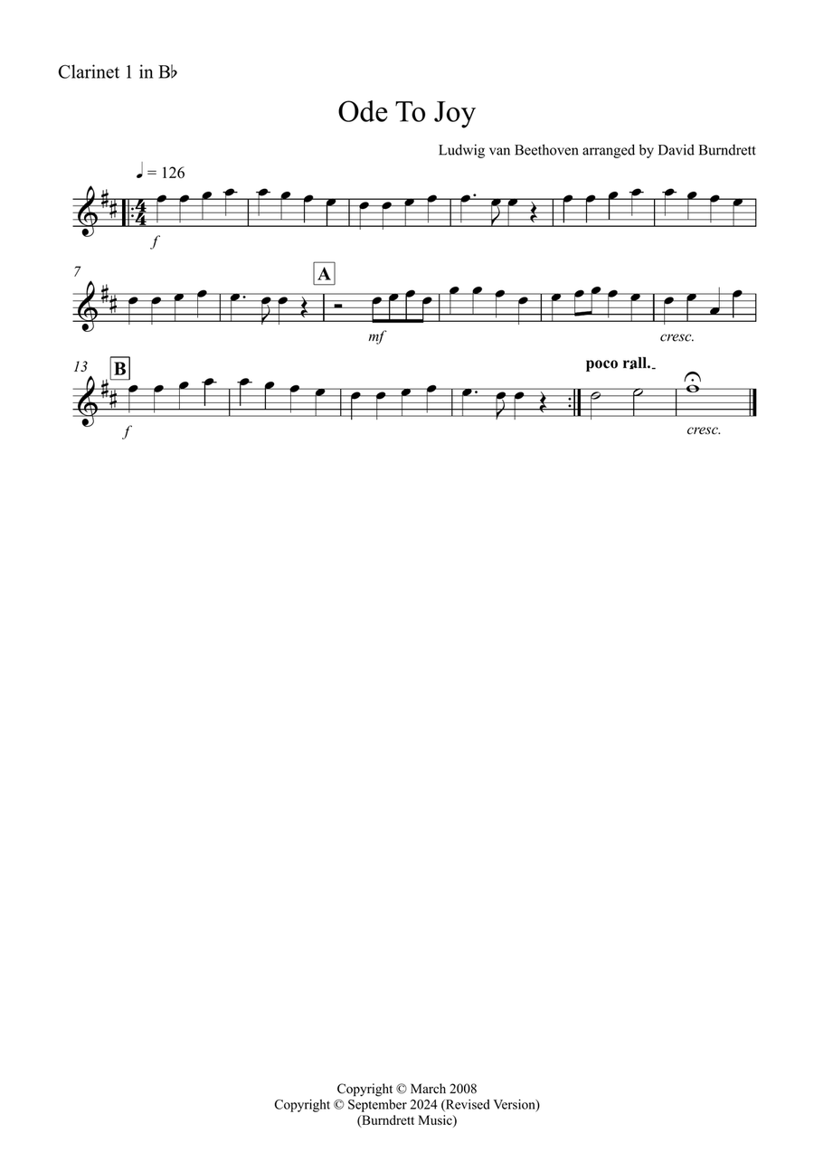 Ode to Joy for Clarinet Quartet Clarinet Quartet scores gallery preview page 3
