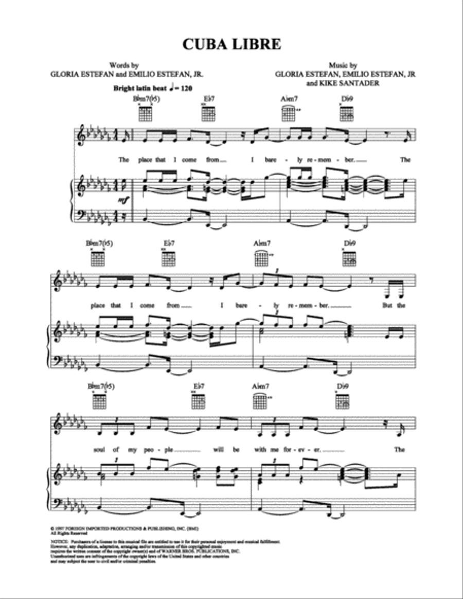 Cuba Libre Piano, Vocal, Guitar scores gallery preview page 1