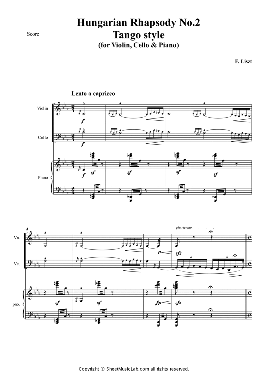 Hungarian Rhapsody No.2 Tango style Piano Trio scores gallery preview page 1