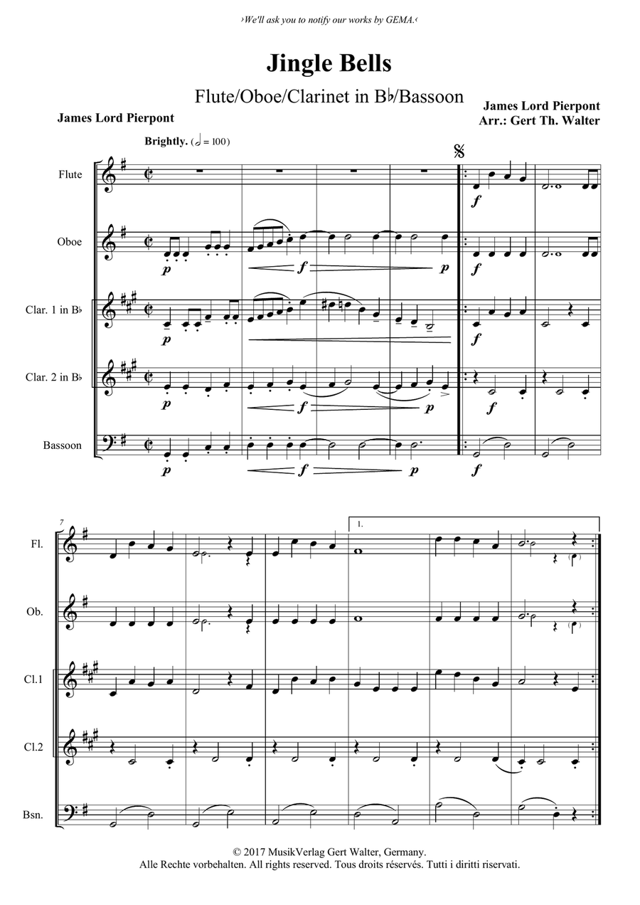 Jingle Bells Woodwind Quartet scores gallery preview page 1