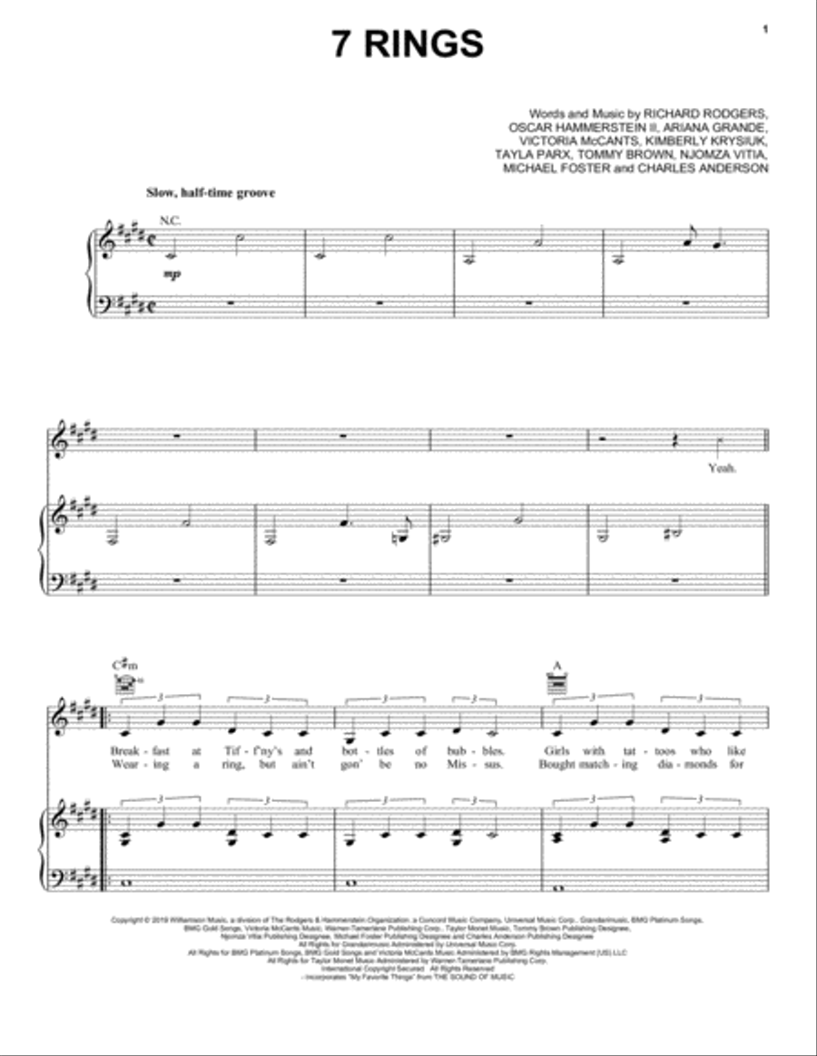 7 Rings Piano, Vocal, Guitar scores gallery preview page 1
