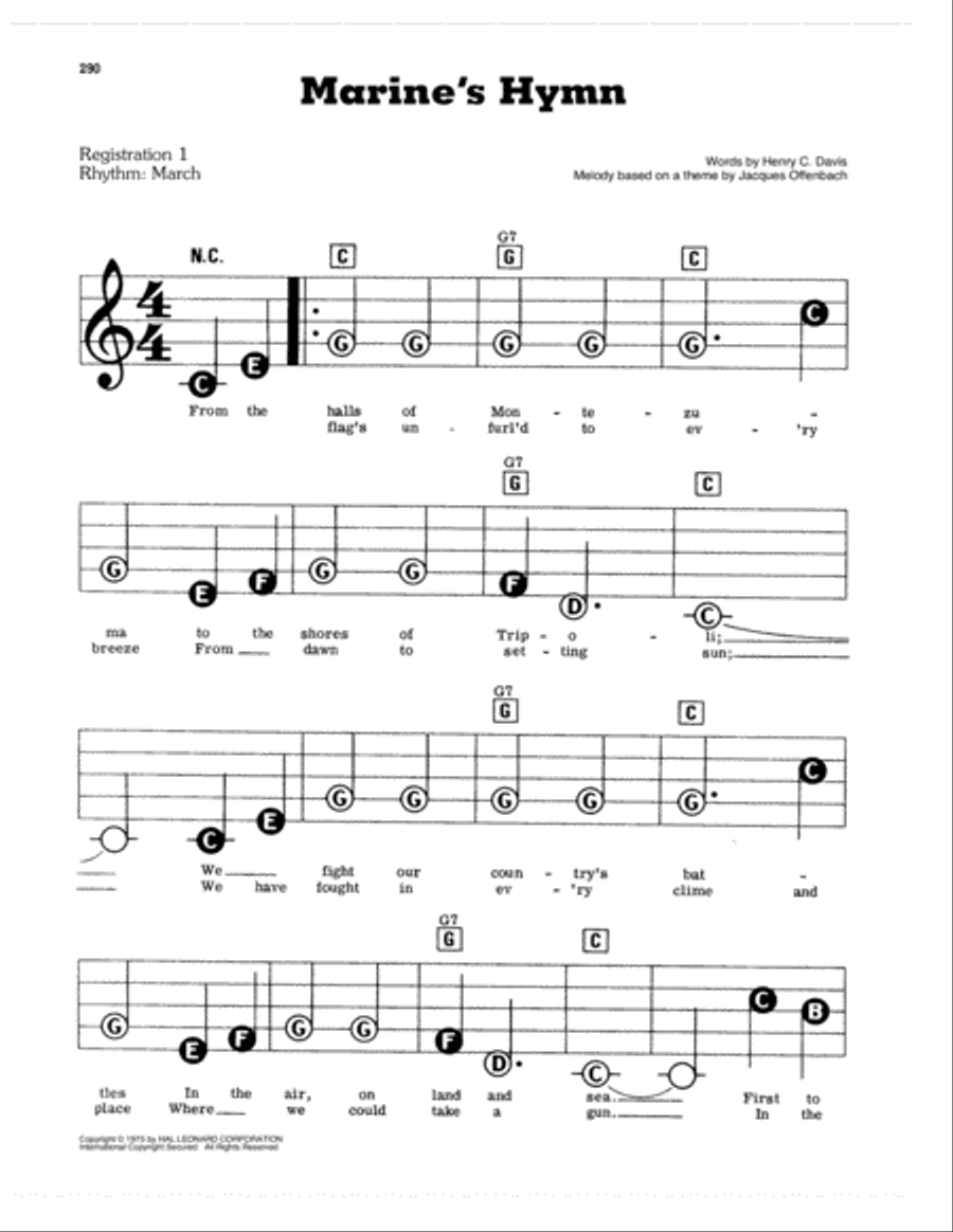 Marine's Hymn Electronic Keyboard scores gallery preview page 1