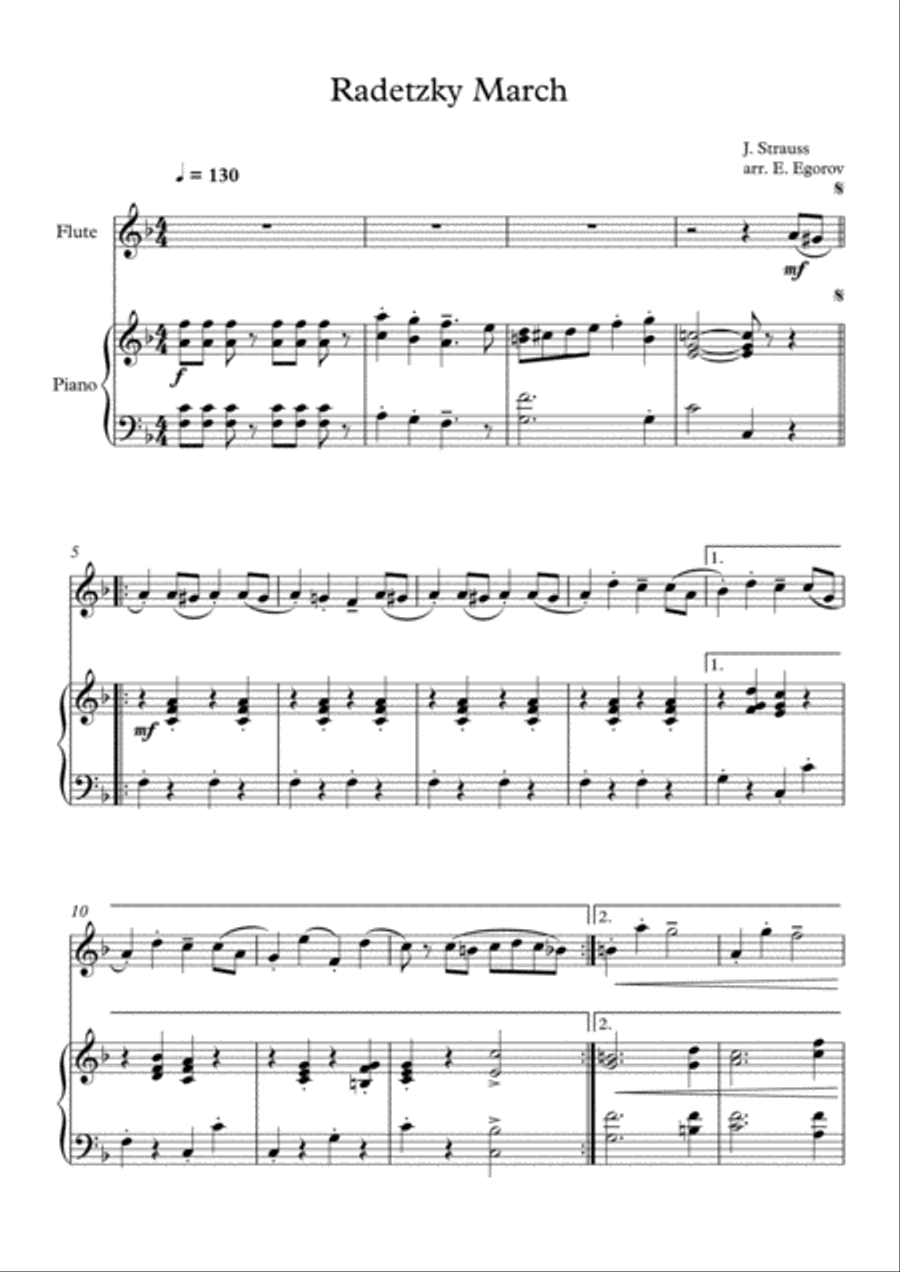 Radetzky March, Johann Strauss Sr., For Flute & Piano Flute Solo scores gallery preview page 1