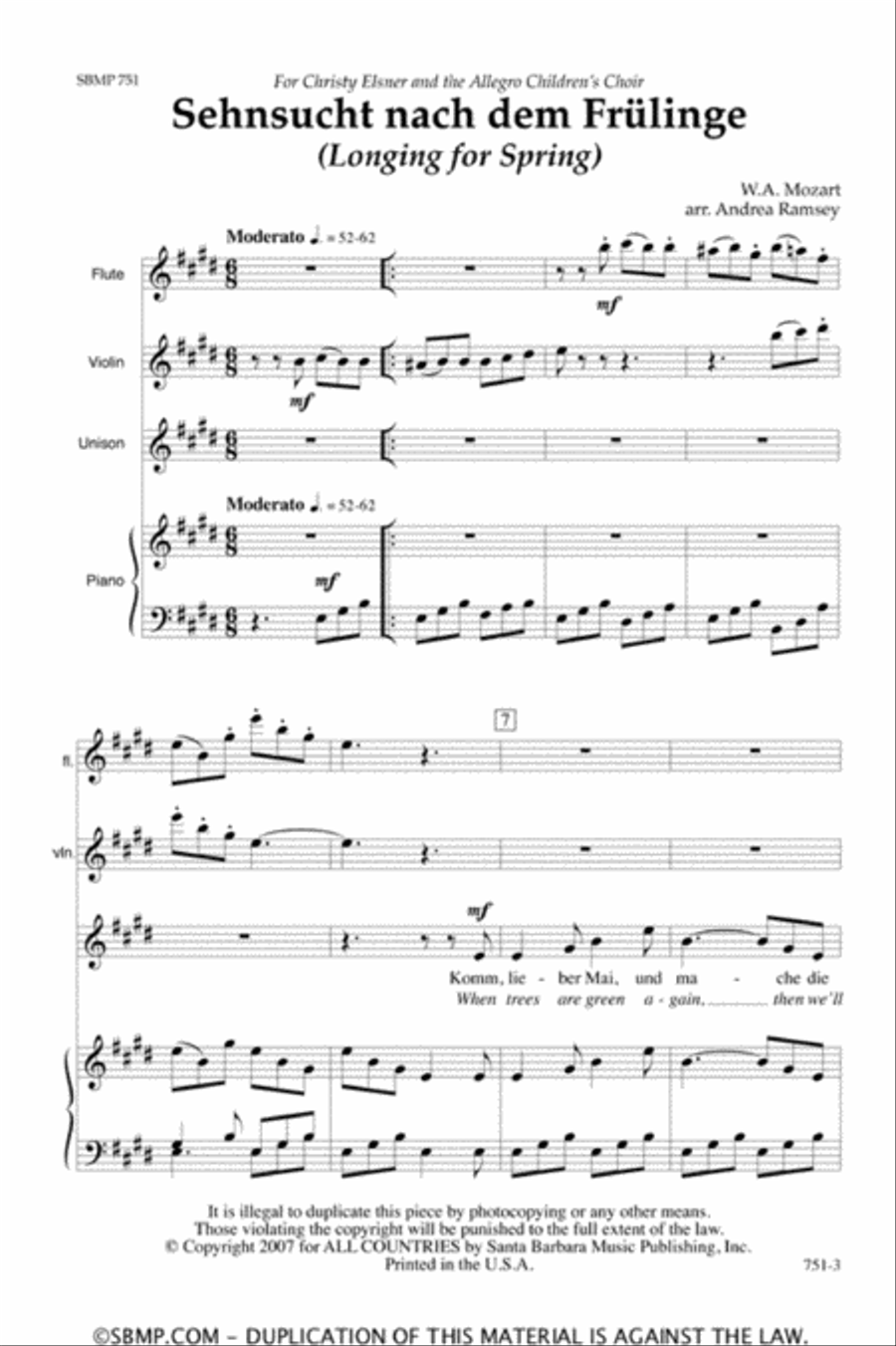 Sehnsucht nach dem Frulinge Unison Choir scores gallery preview page 2