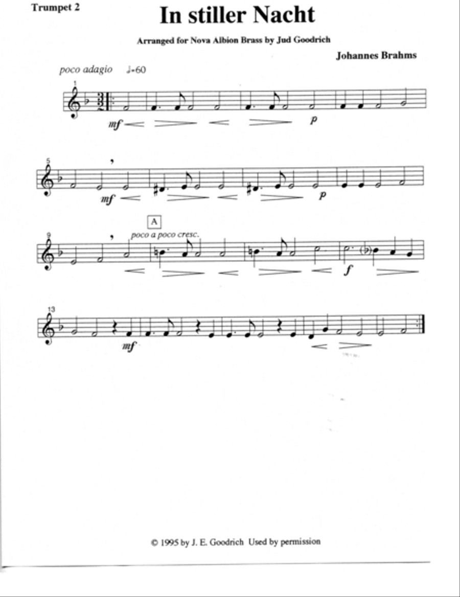 "In stiller Nacht" for brass quintet, score and parts